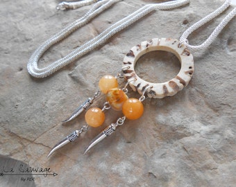 Dreamcatcher - horn and chalcedony necklace - boho - horn jewelry chevreuil- Collection [The Wild] by PLK