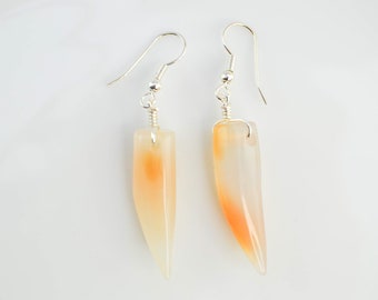 Long horn gemstone earrings, faceted natural agate pearl jewelery, women's earrings, perfect gift