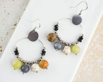 Small creole hoop earrings in fine stones, silver and colored earrings, delicate and light jewel for women