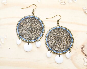 Earrings ethnic embroidered bronze ear - vintage earrings - earrings ear boho - Bohemian