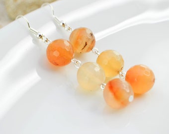 Long gemstone earrings, faceted natural agate pearl jewelery, women's earrings, perfect gift