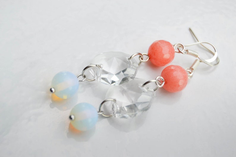 Crystal opal earrings earrings boho pink ruby earrings hanging earrings earrings summer image 2