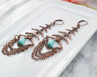 Boho earrings - Copper connector earrings - earrings boho - earrings sleepers - turquoise jewelry - Geometric Earrings