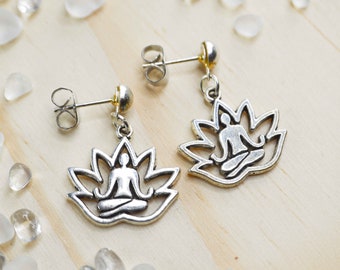 Ethnic buddhist yoga meditation stud earrings, minimalist metal earrings for women