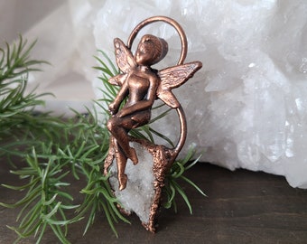 Fairy Pendant //  Raw Crystal Geode Necklace // Raw Quartz Necklace // Copper & Raw Crystal // Fairy Gifts