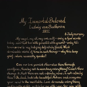 Amada inmortal de Ludwig Van Beethoven - Carta de amor clásica - Escrita a mano en oro - Marco disponible - Elegante carta de amor vintage