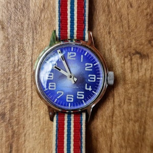 Ruhla vintage German mechanical women&#39;s wristwatch BLUE BATTERED BISON