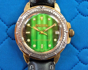 Reloj de pulsera Wostok Komandarskie vintage ruso mecánico para hombre VERDE MAGNÍFICO GENERAL
