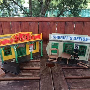 Saloon & Sherrif&#39;s Office - Playmobil 3461 3423 - Geobra 1977-1984 - Wild west western - Vintage toy collectible - Bank sherriff stagecoach