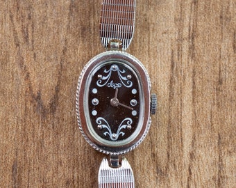 Luch Russian mechanical watch, ladies watch, women watch, luxury watch, wind up watch, black watch, oval watch, FLYING In a BLACK DREAM