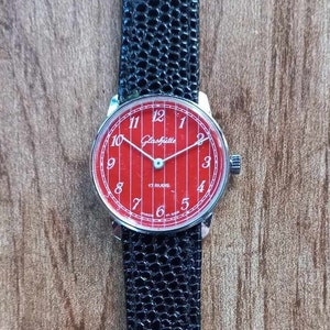 Glashutte vintage German mechanical women&#39;s watch RED STRIPE FRISBEE