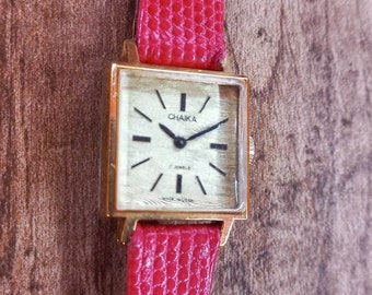 Chaika orologio da polso da donna meccanico quadrato russo vintage WITTY WRANGLED VODKA