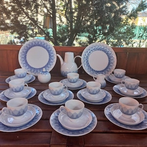 Rosenthal Bjorn Winblad Lotus blue madras 10 person coffee/tea set  &#39;80s