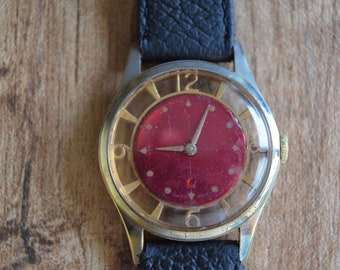 Fero vintage Swiss mechanical skeleton men&#39;s / unisex wristwatch  LIQUID FLAMY WINDOW