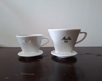 Vintage Melitta Coffee Filter: MCM Op-Art Porcelain Dripper, Germany GDR