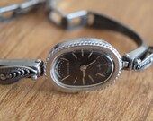 Luch Russian mechanical watch, ladies watch, women watch, luxury watch, wind up watch, black watch, oval watch, FLYING In a BLACK DREAM