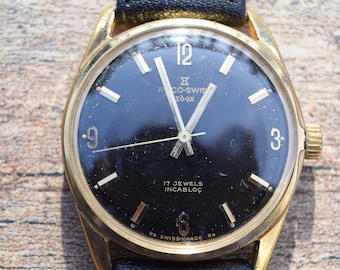 Edox vintage Zwitsers mechanisch herenhorloge BLACK BOOM BANG