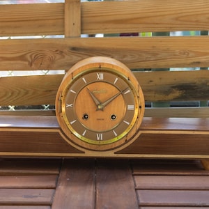 Junghans German modern mid century design mantelpiece wooden clock