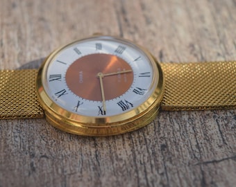 Orologio da polso vintage russo da donna Chaika, ORO TONDO QUADRATO