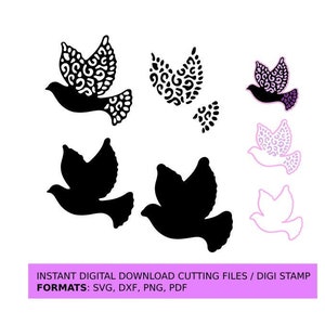 Dove Design for Peace, Love and New Beginnings. Digital Download Cutting Files- SVG and DXF.  PNG file to print as as Digi Stamp.  Also pdf