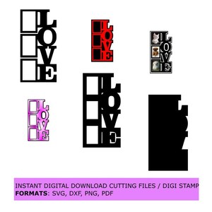 Creación de tarjetas, marco de fotos para álbumes de recortes con texto de AMOR vertical adjunto. Descarga digital Archivos de corte: svg, dxf. Sello Digi: png y pdf
