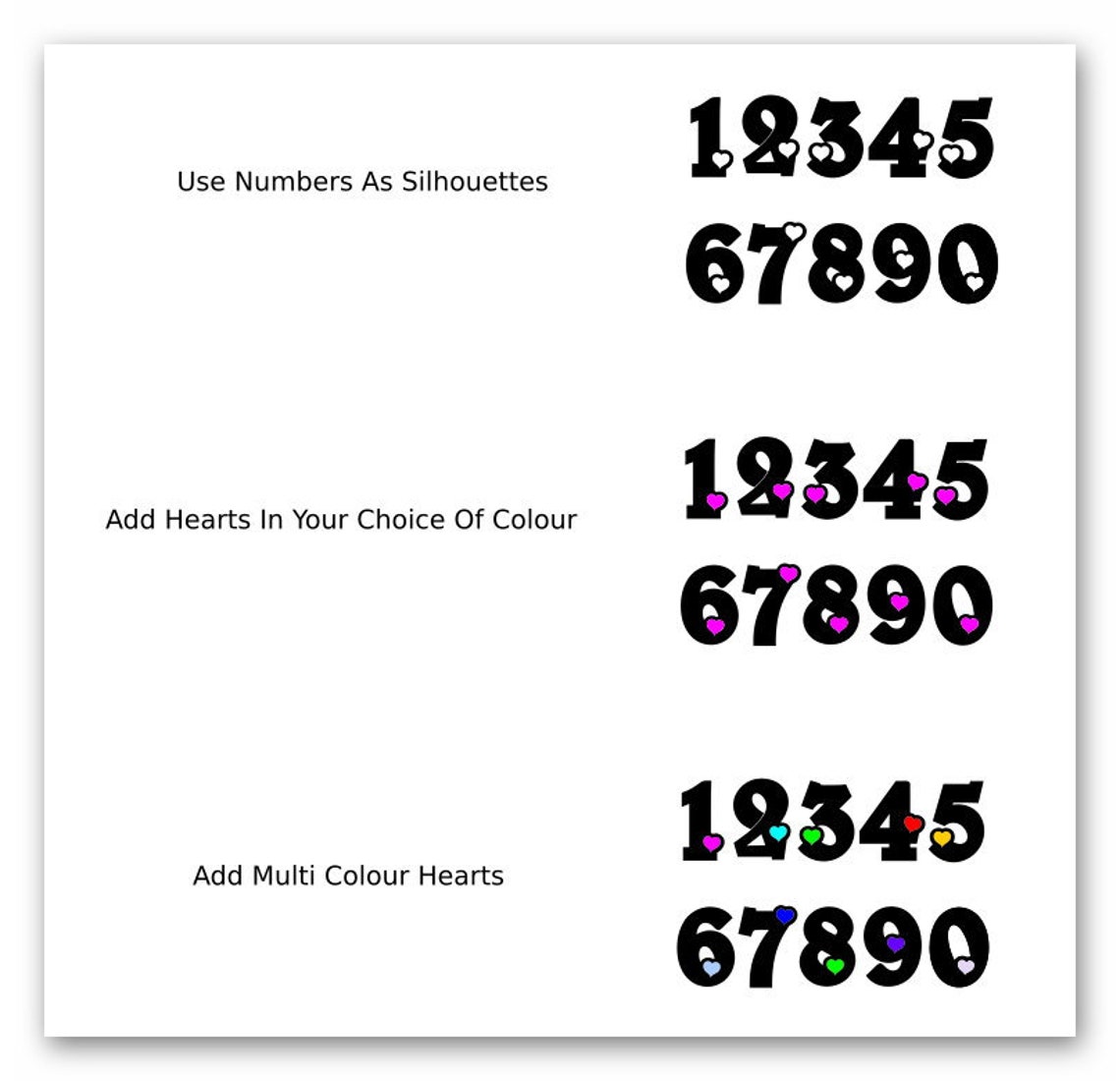 Numbers 1234567890 With Cut Out Hearts Th St Nd Etsy UK