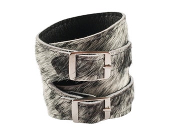 Outcrop Cuff in Salt & Pepper fleck hair on cowhide