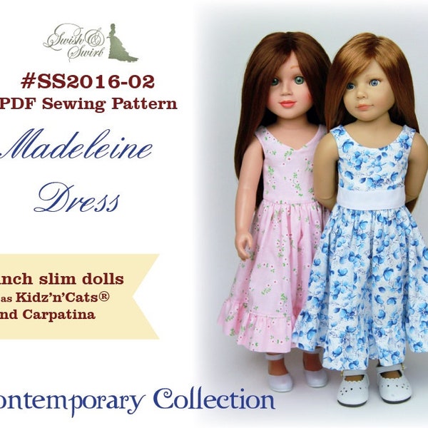 PDF Pattern #SS2016-02. Madeleine dress for 18-inch Kidz'n'Cats and Carpatina dolls.