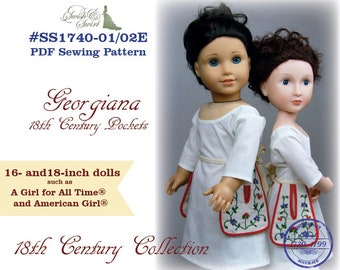 PDF-patroonbundel #SS1740-01/02E. Georgiana 18e-eeuwse zakken voor 16-inch poppen zoals A Girl for All Time en standaard 18-inch poppen.
