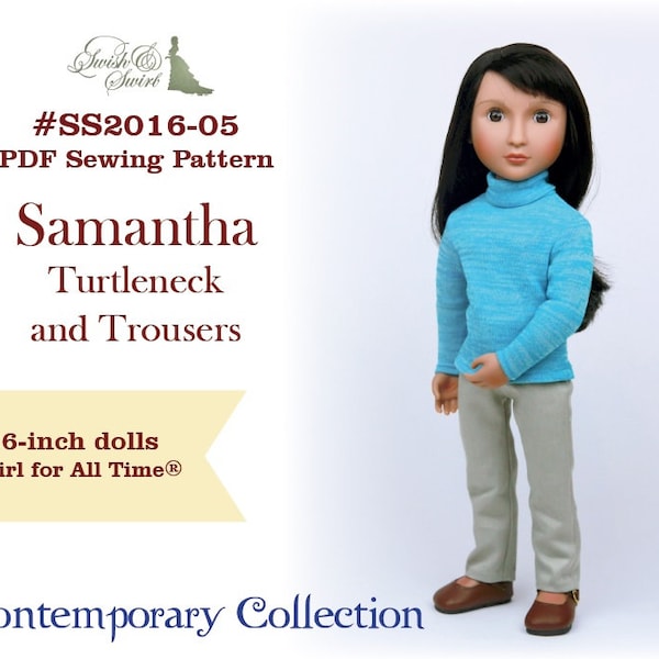 PDF Pattern #SS2016-05. Samantha Turtleneck and Trousers for 16-inch A Girl for All Time dolls.