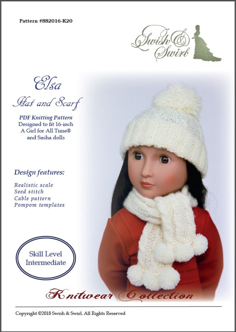 PDF Knitting Pattern SS2016-K20. Elsa Hat and Scarf for 16-inch dolls like A Girl for All Time and Sasha. image 2