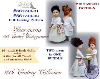 PDF Schnittmuster-Bundle #SS1740-01 & #SS1740-02 Georgiana 18th century Unterwäsche für 16 und 18-Zoll-Puppen wie A Girl for All Time.