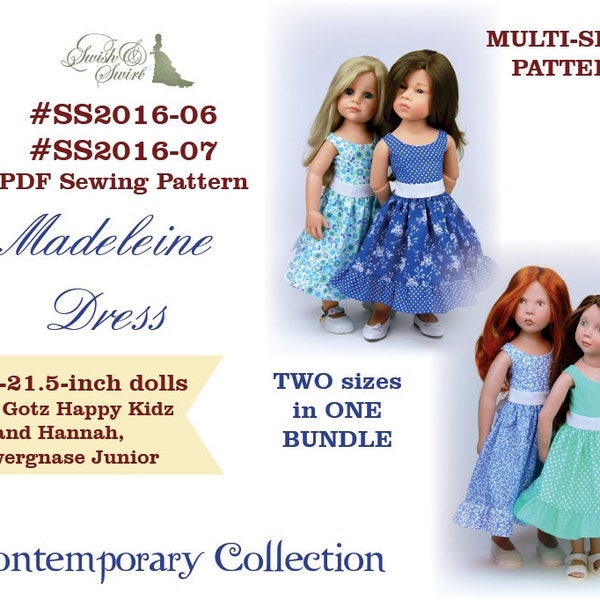 PDF Pattern #SS2016-06&07. Madeleine dress for 19.5 and 21.5 inch dolls such as Gotz Happy Kidz and Hannah, Zwergnase Junior