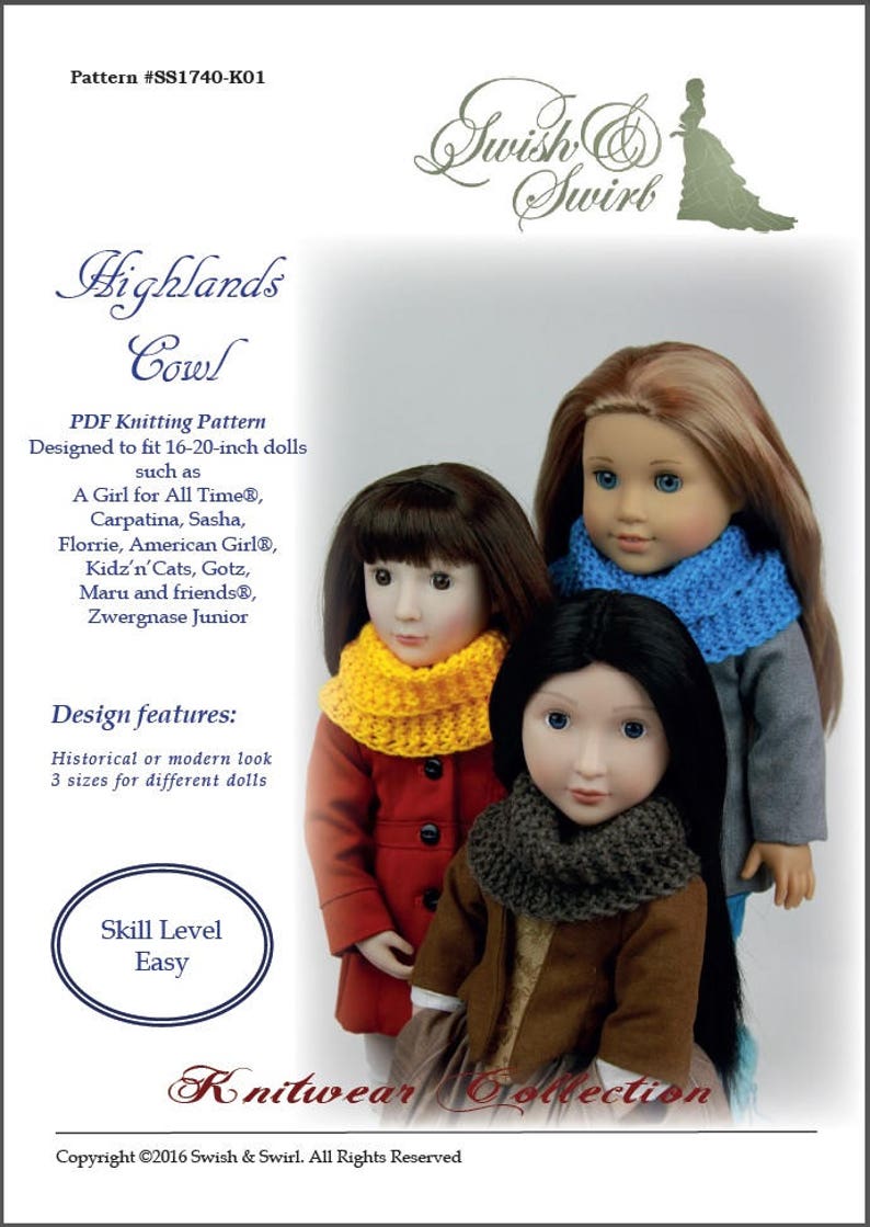 PDF Knitting Pattern SS1740-K01. Highlands Cowl for 16-20-inch dolls like A Girl for All Time, Carpatina, American Girl, Sasha image 2