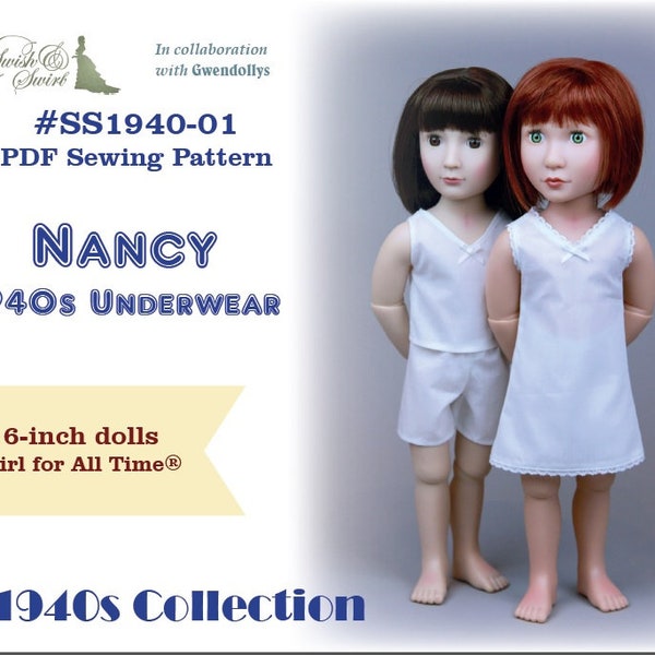 PDF Pattern #SS1940-01. Nancy 1940s Underwear for A Girl for All Time dolls.
