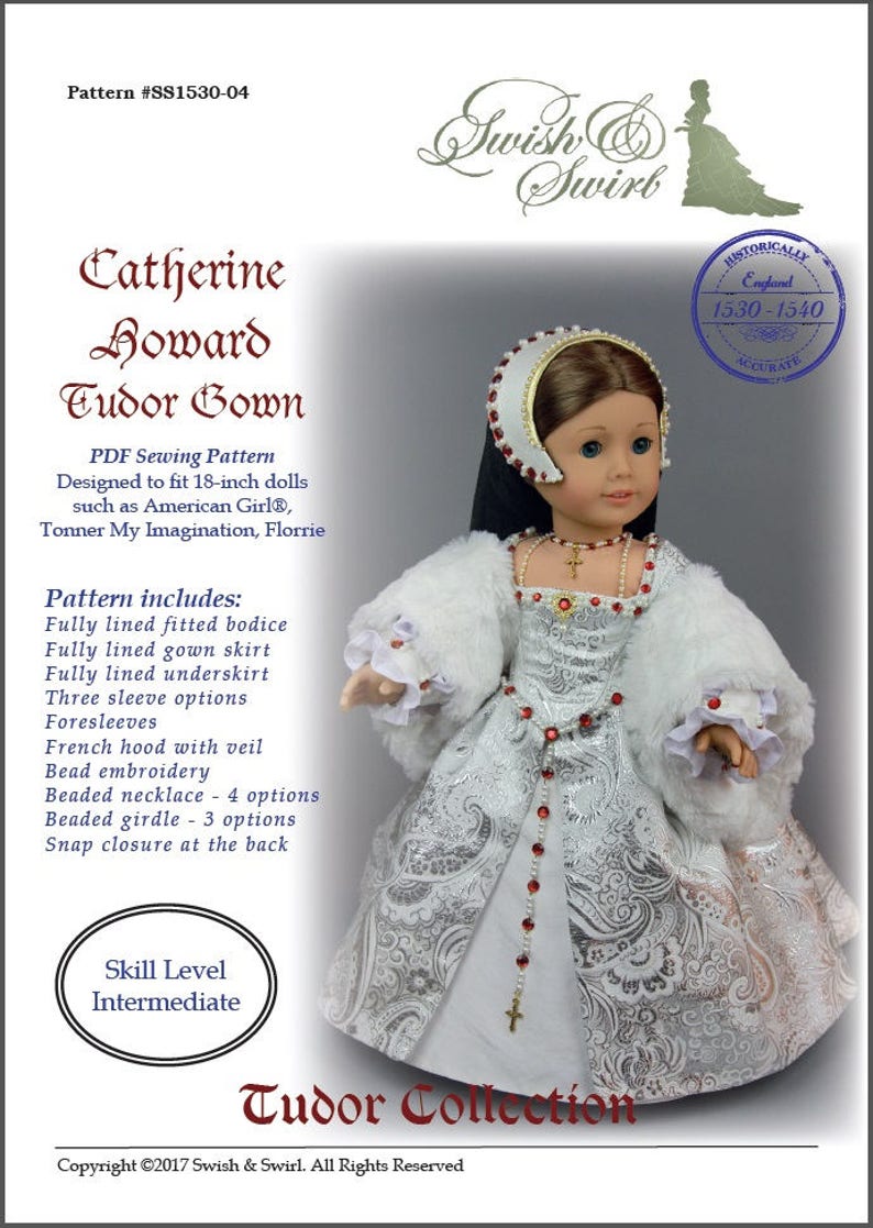 PDF Pattern SS1530-04. Catherine Howard Tudor Gown for 18-inch dolls such as American Girl®. image 2