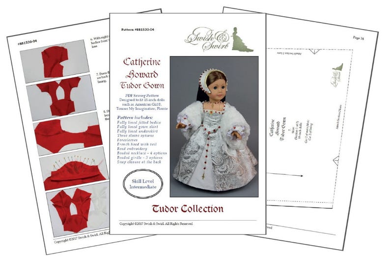 PDF Pattern SS1530-04. Catherine Howard Tudor Gown for 18-inch dolls such as American Girl®. image 3