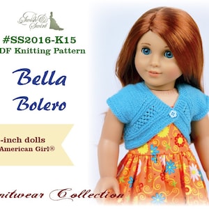 PDF Knitting Pattern SS2016-K15. Bella Bolero for 18-inch dolls such as American Girl®. image 1