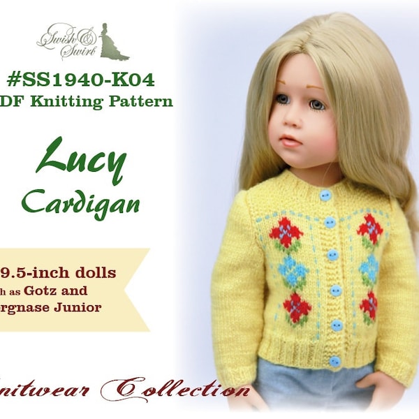PDF Knitting Pattern #SS1940-K04. Lucy Cardigan for 19-19.5-inch dolls like Gotz Happy Kidz and Hannah and Zwergnase Junior.