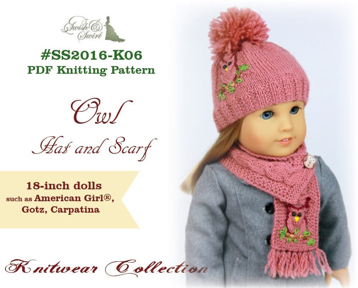 PDF Knitting Pattern #SS2016-K06. Owl Hat and Scarf for Standard 18 ...