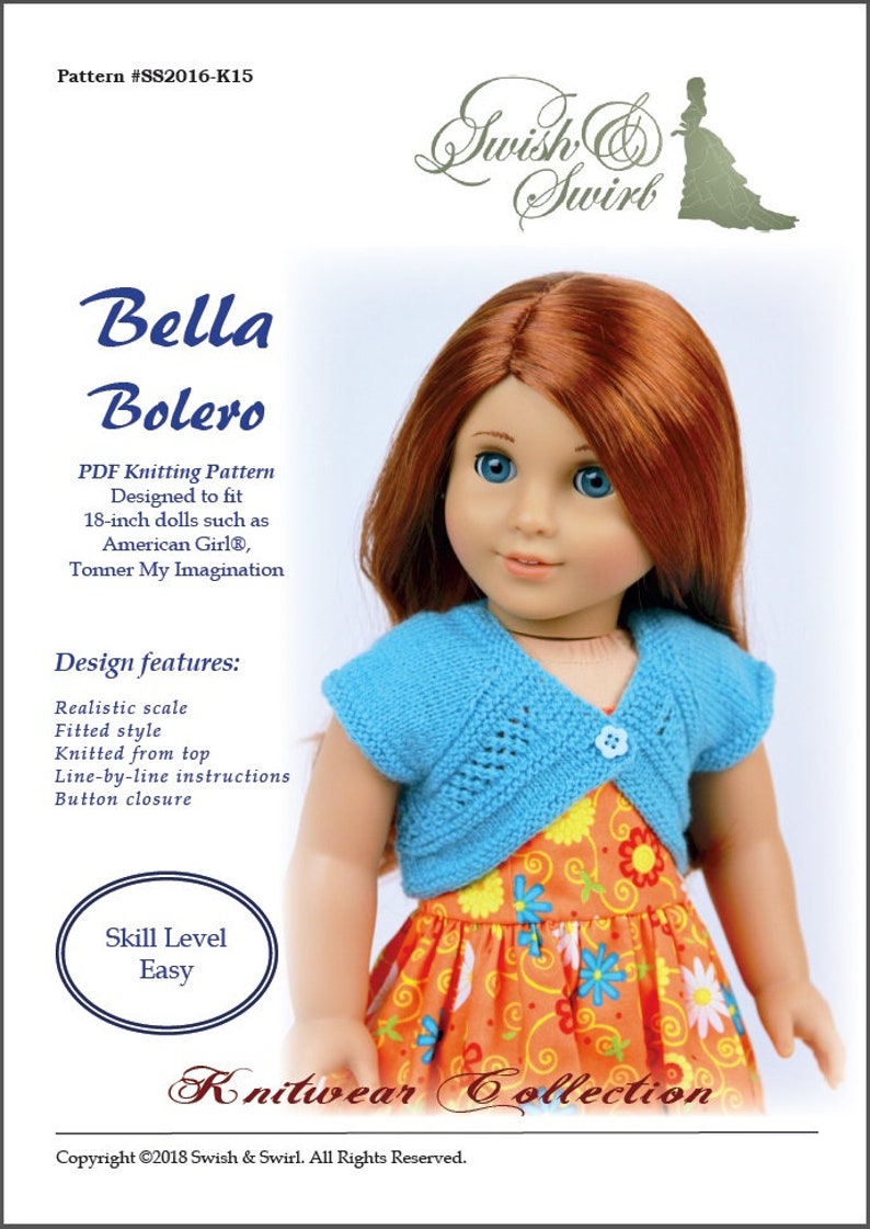 PDF Knitting Pattern SS2016-K15. Bella Bolero for 18-inch dolls such as American Girl®. image 2