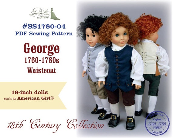 PDF Pattern #SS1780-04. George 1760-1780s Waistcoat for standard 18-inch dolls.