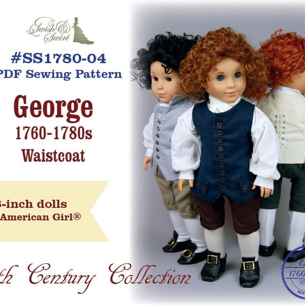 PDF Pattern #SS1780-04. George 1760-1780s Waistcoat for 18-inch dolls such as American Girl®