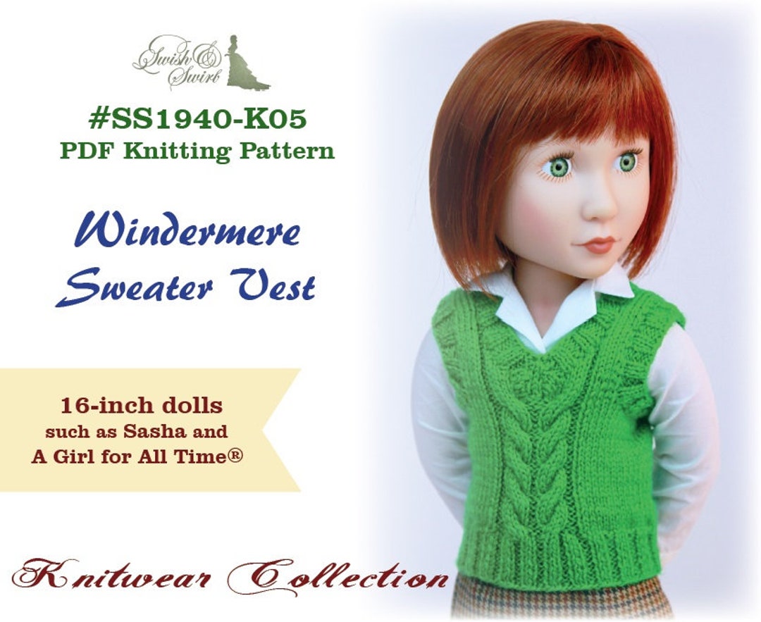 PDF Knitting Pattern SS1940K05. Windermere Sweater Vest for 16inch A
