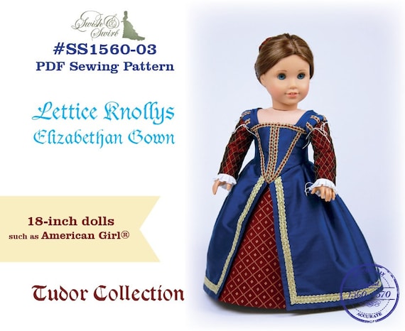 PDF Pattern #SS1560-03. Lettice Knollys Elizabethan Gown for standard 18-inch dolls.