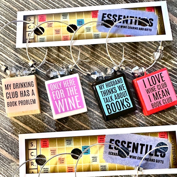 Book Club Funny Truths Custom Scrabble Tile Wine Glass Charms