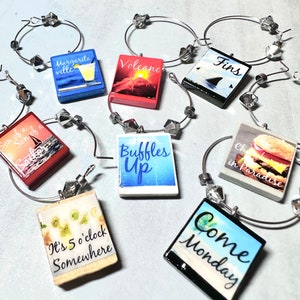 Bubbles Up - Jimmy Buffett inspired Cocktail Wine Charms - Your Choice of Songs or Images