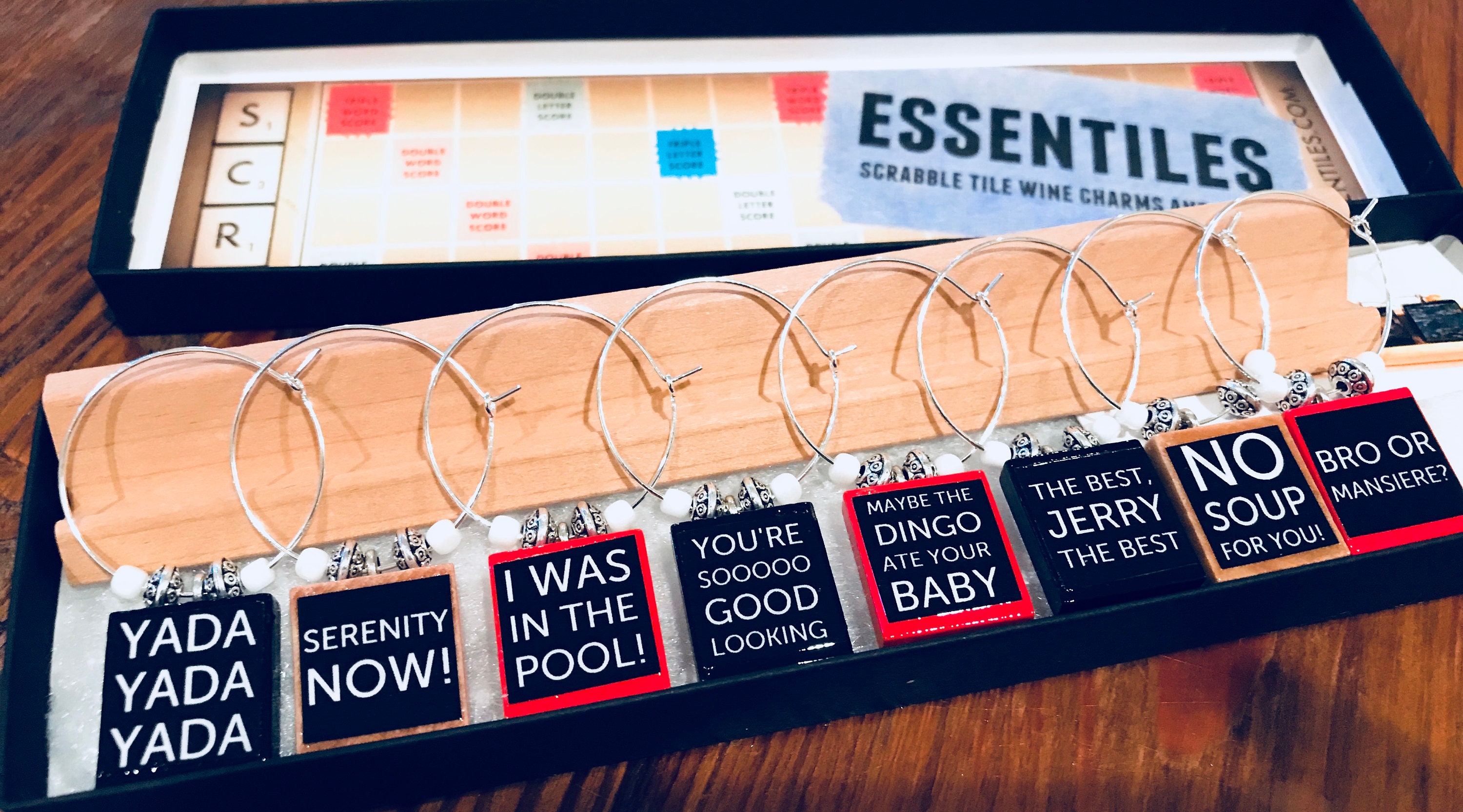 Seinfeld Inspired Scrabble Tile Wine Charms Yada Yada Seinfeld Inspired Scrabble Tile Wine Charms Yada Yada