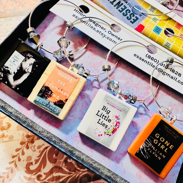 Book Club Book Cover Wine Charms - Your Choice of Books, Sayings or Photos