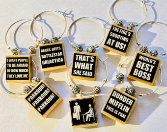 That's What She Said - The Office Themed Scrabble Tile Wine Charms - Your Choice of Quotes